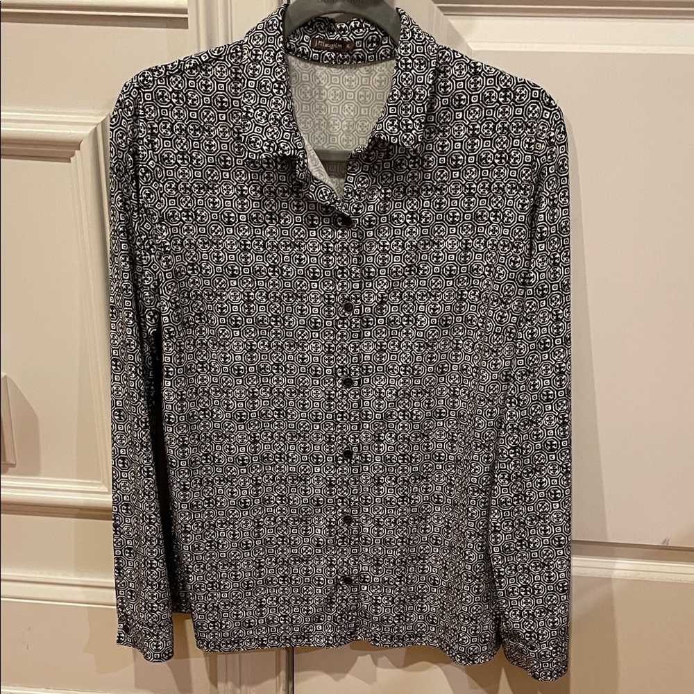 J. McLaughlin Black and White Geometric Shirt, XL